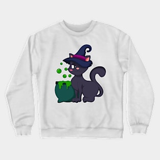 Cat as Witch with Cauldron Crewneck Sweatshirt